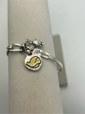 Brighton Dove Charm Bangle Bracelet Two-tone Silver Plated Love Bunny Charm 8"